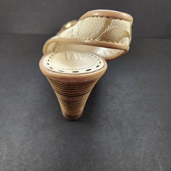 EUC - Coach Cynthia Signature Wedge Peep Toe Sandal Khaki Size 6B - Picture 14 of 16